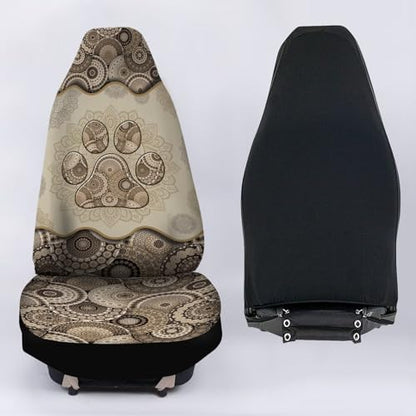 Howilath Brown Boho Mandala Dog Paw Print Seat Covers for Women Men Car Seat Covers, 2pcs Car Accessories High Back Front Seat Covers - color: Brown Boho Mandala Dog Paw
