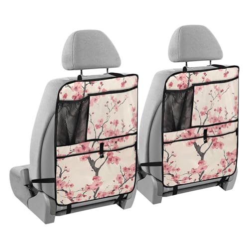 JIPONI Car Backseat Organizer, Japan Cherry Blossoms Automotive Back Seat Protector, Kick Mats with Storage Pockets for Kids Pets, Road Trip Accessories (2 Pack) - color: Cherry, size: 2 Pack