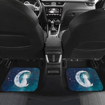 Moon White Cat Floor Mats for Car Sedan Truck SUV,Front Only,Set of 4 Universal Fit for Women Men Cars - color: Moon White Cat