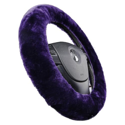 Furry Fluffy Wool Sheepskin car Steering Wheel Cover for Girls Women Universal car 14 1/2-15 1/2inchs (Lilac) - color: Lilac