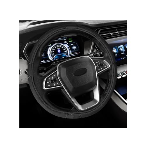 Car Steering Wheel Cover, 15 Inch Breathable Leather Automotive Steering Wheel Protector, Anti-Slip Comfortable Wheel Cover Interior Accessories for Most Cars Trucks SUVs (Black) - color: Black