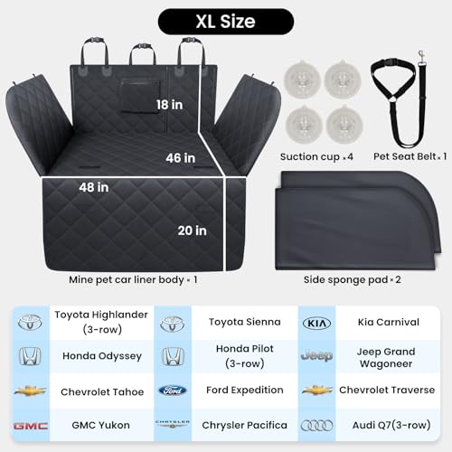SUV Cargo Liner for Dogs, Full Coverage Non-Slip Cargo Cover with Cushioned Sides to Protect Your Dog, Waterproof & Durable, Machine Washable Trunk Protector Mat (XL, Black) - size: XL