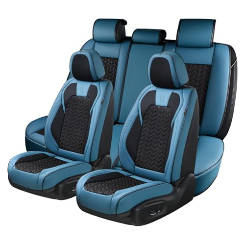 Coverado Seat Covers Full Set, 5 Seats Breathable Faux Leather Seat Covers for Cars, Car Seat Cover Winter, Car Seat Protector Car Seat Cushion, Automotive Seat Cover Universal Fit Most Vehicles, Blue - color: Blue, size: FullSet