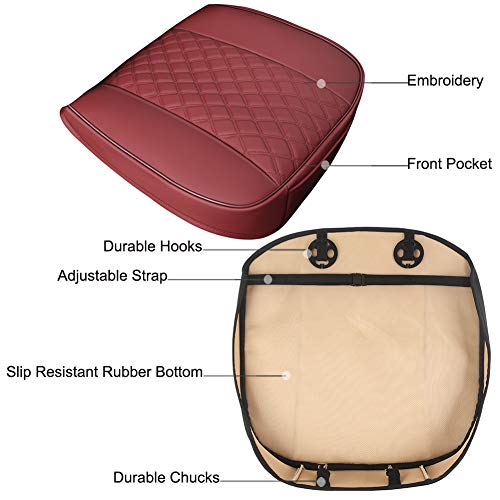 Black Panther 1 Piece PU Car Seat Cover Front Seat Protector Compatible with 90% Vehicles,Embroidery,Anti-Slip & Full Wrapping Bottom W55cm*D54cm(21.65''*21.26'') (1Piece,Burgundy) - color: Front Single Burgundy