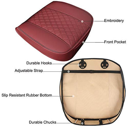 Black Panther 1 Piece PU Car Seat Cover Front Seat Protector Compatible with 90% Vehicles,Embroidery,Anti-Slip & Full Wrapping Bottom W55cm*D54cm(21.65''*21.26'') (1Piece,Burgundy) - color: Front Single Burgundy