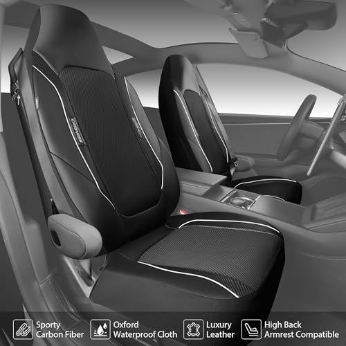 CAR PASS Faux Leather High Back Seat Covers Full Set, Sporty Waterproof Automotive Seat Covers, Anti Slip Airbag Compatible Universal Fit for Most Sedans Trucks Vans Suvs, All Black - color: Solid Black Full Set