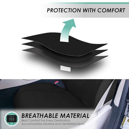 FH GRO Car Seat Covers PU Leather 3 Row 8 Seater Car Seat Covers, Airbag Compatible and Split Bench - Fit Most Car, Truck, SUV, & Van Solid Black - color: Black, style: 8 Seater