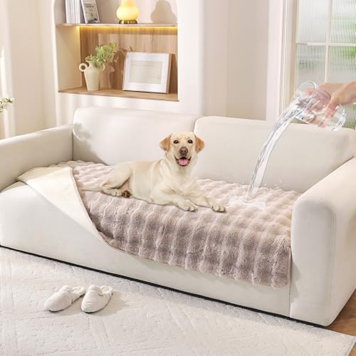 Waterproof Dog Bed Cover Non Slip Couch Covers for Dogs Washable Soft Faux Fur Sofa Cover Couch Covers for 3 Cushion Couch Sofa Pet Friendly (Khaki) - color: Khaki, size: 36" x 74" 1 Pack