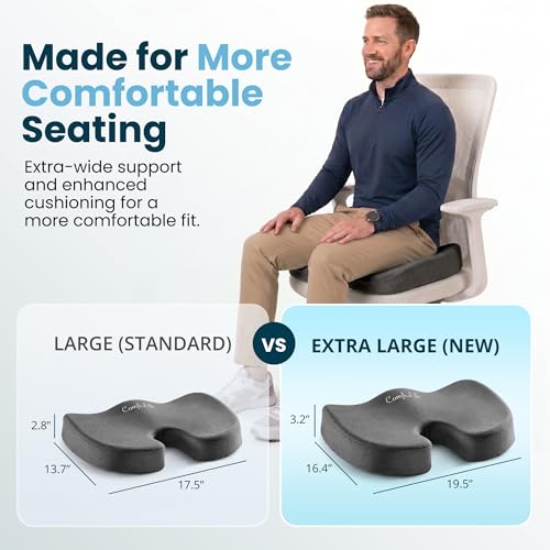 ComfiLife Extra Large Gel & Memory Foam Seat Cushion - Doctor Recommended Office Chair Cushion, Car Seat Cushion - Back & Sciatica Pain Relief - Wide Seat Cushion for Big & Tall (Charcoal) - color: Charcoal, size: X-Large