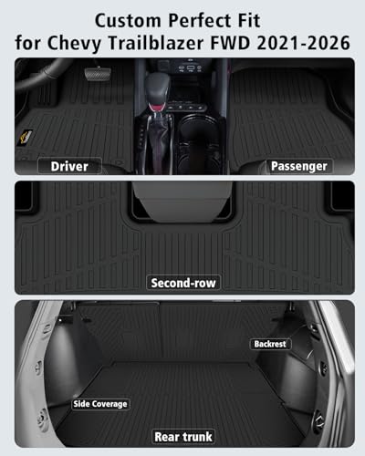 Floor Mats Custom Fit for Chevy Trailblazer FWD 2021-2025 2026 Trunk Mat with Backrest Mat All Weather TPE Cargo Liner Full Set for Chevrolet Trailblazer Accessories,Black (Upper Cargo Floor Mat) - size: For Chevy Trailblazer FWD 2021-2026