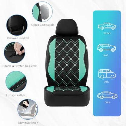 Road Comforts Seat Covers, Premium Leather Car Seat Covers Front Seat for Women Girls,Airbag Compatible, Automotive Seat Covers Universal Fit Most Cars,Vans,Truck,SUV - color: Mint Front