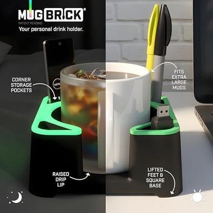 MugBrick Portable Silicone Cup Holder for Desk, Couch, Bed. Dishwasher Safe, Non-Spill Drink Holder for Office, Desktop, Sofa. Black - color: (A) Black