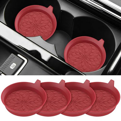 ME.FAN Car Cup Coasters [4 Pack] Silicone Car Coasters/Automotive Cup Mats - Universal Non-Slip Recessed Car Interior Accessories - Car Cup Holder Insert Coasters Wine Red - color: 4pack-wine Red