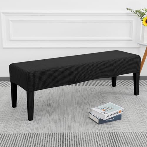 SPRINGRICO Stretch Dining Bench Cover, Removable Bench Slipcover Washable Bench Seat Protector Rectangle Bench Cover for Dining Room, Living Room, Bedroom, Kitchen (S1-Black) - color: S1-black