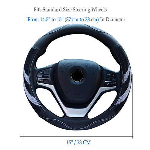 Alusbell Microfiber Leather Steering Wheel Cover Breathable Auto Car Steering Wheel Cover for Women and Men Universal 15 Inches (White) - color: White