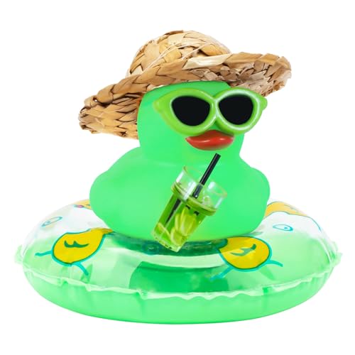 Green Rubber Ducky with Straw Hat & Accessories - DIY Squeaky Duck for Car Dashboard & Home Decor, Stress Relief Gift for Adults (1pc) - color: Style6