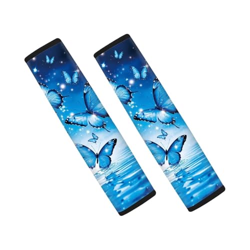 Dreaweet Blue Butterfly Seat Belt Cover Pad Cute Car Accessories Seatbelt Covers for Women 2 Pack Seatbelt Cushions for Adults Comfortable Car Seat Shoulder Pads for Seat Belts - color: Butterfly Blue