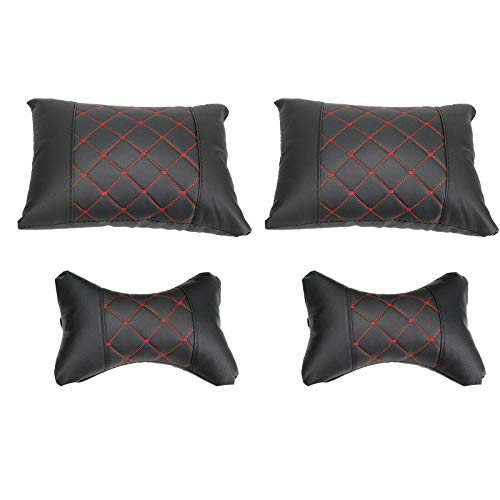 5 Seats Car Seat Cover Full Set PU Leather Front Rear w/Pillow Suitable for Year Round Use (Black/Red Line) Universal for Sedan SUV Truck - color: Black/Red Line