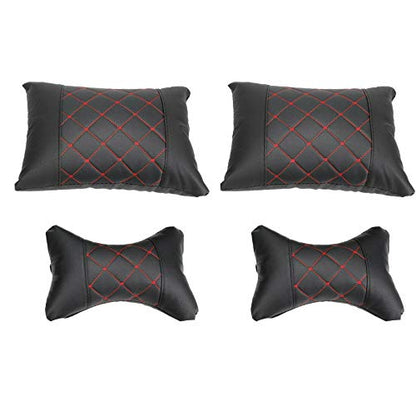 5 Seats Car Seat Cover Full Set PU Leather Front Rear w/Pillow Suitable for Year Round Use (Black/Red Line) Universal for Sedan SUV Truck - color: Black/Red Line