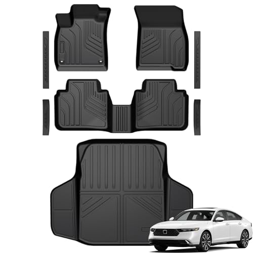 Floor Mats for Honda Accord 2023–2025 2026, All Weather Floor Mats Trunk Cargo Liner and Door Sill Guards Accessories, Full Coverage Set (Gasoline & Hybrid) - style: For Honda Accord | 2023-2026