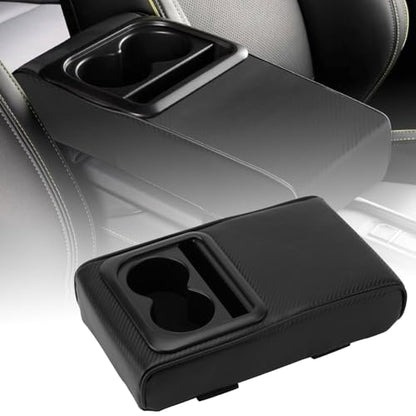 Car Center Console Armrest Pillow with Cup Holder (13.77"*8.26"*2.95") & Phone Holder Waterproof Leather Arm Rest Protector Cushion Car Accessories (Black Carbon Brazed Leather) - color: Black Carbon Brazed Leather