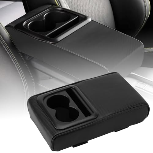 Car Center Console Armrest Pillow with Cup Holder (13.77"*8.26"*2.95") & Phone Holder Waterproof Leather Arm Rest Protector Cushion Car Accessories (Black Carbon Brazed Leather) - color: Black Carbon Brazed Leather