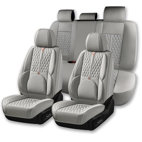 Car Seat Cover Set, Light Gray Seat Covers, Automotive Interior Accessories, with Lumbar Support, Premium Nappa Leather, Protect and Upgrade Your Car Interior, Pet Car Seat Cushion - color: B_Light Gray