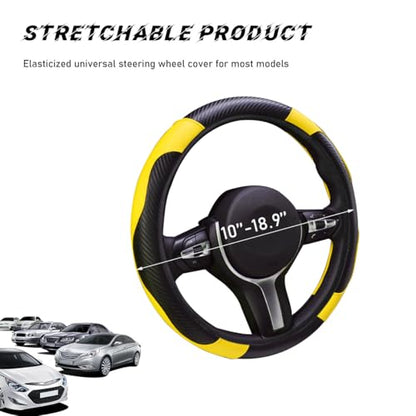 povtii Car Steering Wheel Cover, 15 Inch Leather Breathable Auto Steering Wheel Protector, Comfortable Non-Slip Vehicle Steering Wheel Covers, Universal Car Accessories (Yellow, with Lining) - color: Yellow, With Lining