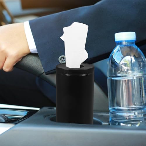Luxshiny Car Tissue Holder Round Dispenser Aluminum Alloy Refillable Tissue Box with Modern Design for Car Cup Holder Auto Interior Organization