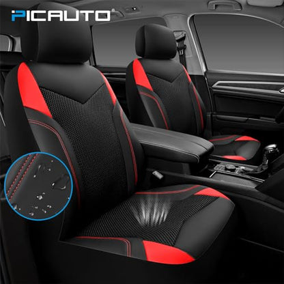 PIC AUTO Car Seat Cover, Super Breathable Mesh Front Seat Cover for Cars, Red Leather Seat Covers, Universal Fit, Durable, Airbag Compatible, Suitable for SUVs, Trucks, Sedans, and Vehicles - color: Red