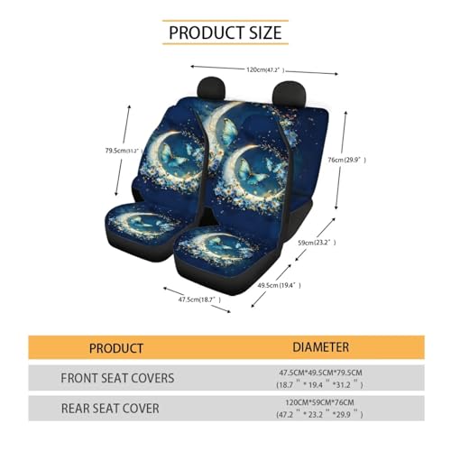 Moon Butterfly Car Seat Cover Set for 4 Pcs Women Cute Stretchy Split Bench Seat Covers Butterflies Car Interior Accessories Set Universal Vehicle Bucket Seat Pad Full Set - color: Butterfly and Moon