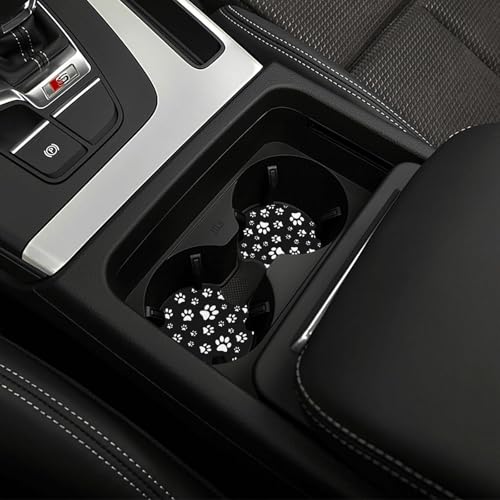 Black and White Dog Cat Paw Print Steering Wheel Cover for Women Men with 2 Pcs Car Coasters, 15 Inches Neoprene Anti-Slip Cute Universal Car Accessories Protective Cover for Vehicle - color: Black And White Paw Print
