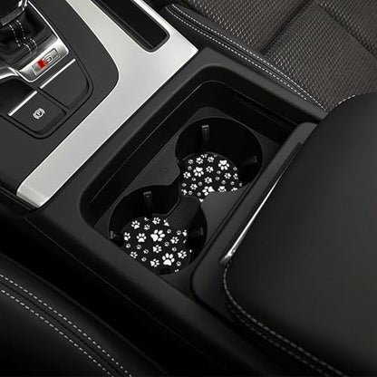 Black and White Dog Cat Paw Print Steering Wheel Cover for Women Men with 2 Pcs Car Coasters, 15 Inches Neoprene Anti-Slip Cute Universal Car Accessories Protective Cover for Vehicle - color: Black And White Paw Print