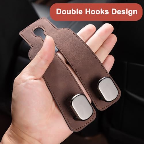 Amelity Universal Car Headrest Hooks, Women’s Car Interior Accessories for Purses Handbags Grocery & Backpacks, Brown 2 Pack - color: Brown