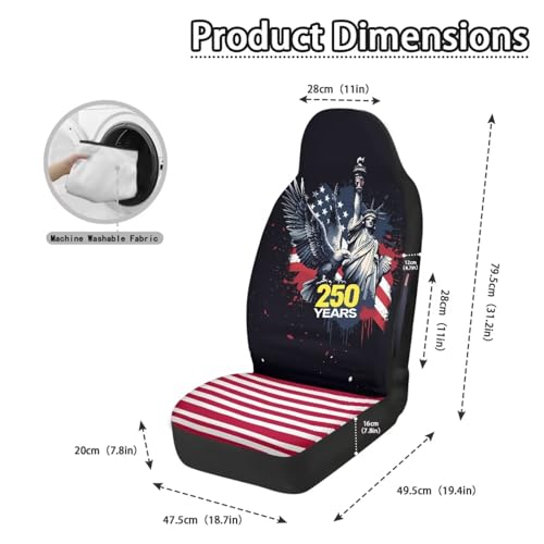250th Anniversary Car Front Seat Cover Set of 2, American Flag Printed Waterproof Car Seat Cover for Front Seats, Airbag Compatible, All Weather Protector, Universal Fits - color: Black and Red - 250th Anniversary