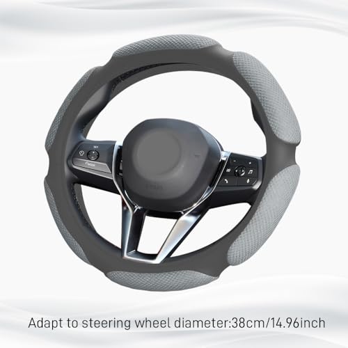 Car Steering Wheel Cover, 15" Anti-Slip Steering Wheel Protector Soft Hand Pad Cushion, Breathable Ice Silk Auto Wheel Wraps Comfy Grip All-Season Protector Universal for Women Men (Grey) - color: Grey