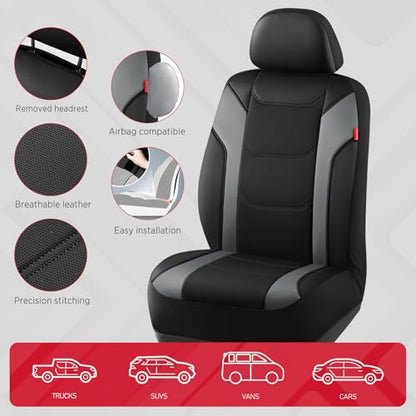 Rubbermaid Leather Car Seat Cover – Universal Front Seat Cover, Airbag Compatible, Easy to Install, Water-Resistant and Durable Automotive Seat Cover for Cars, Trucks, SUVs, Vans – Gray - color: Gray