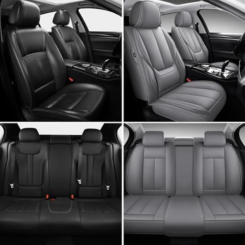MINGBRON Leather Car Seat Covers,Car Seat Covers Full Set,Automotive Seat Covers 5 Seats,Fit for Most Cars SUV and Most Sedans Grey - color: Grey 3, size: 5 Seat Covers (Front & Rear)