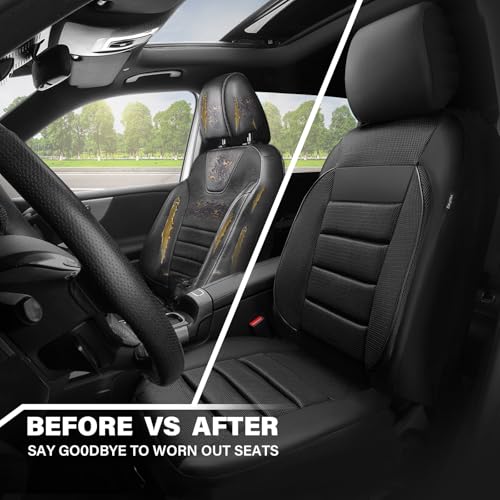CAR PASS 3D Foam Leather Car Seat Covers Two Front Seats only, Air Cool Mesh Thick Seat Covers, All Weather Car Seat Cover Comfort & Protection for Truck,SUV,Sedan,Van, Airbag Compatible (Black) - color: Black Front