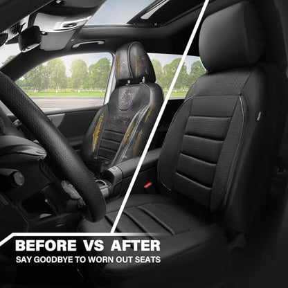 CAR PASS 3D Foam Leather Car Seat Covers Two Front Seats only, Air Cool Mesh Thick Seat Covers, All Weather Car Seat Cover Comfort & Protection for Truck,SUV,Sedan,Van, Airbag Compatible (Black) - color: Black Front