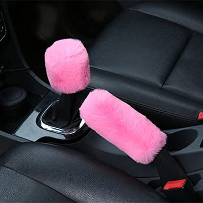 Black Plush Auto Car Handbrake Cover Sleeve Gear Sets Automotive Car Gear Suit (Pink)