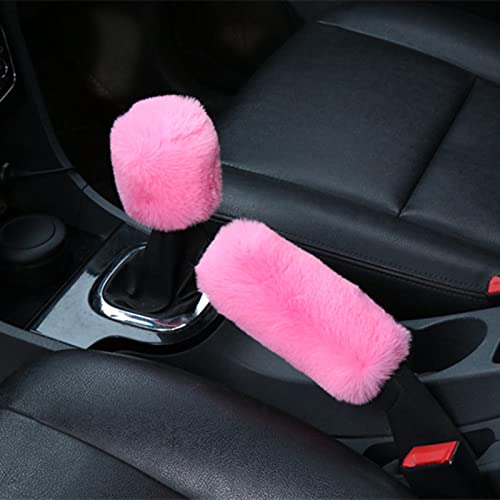 Black Plush Auto Car Handbrake Cover Sleeve Gear Sets Automotive Car Gear Suit (Pink)