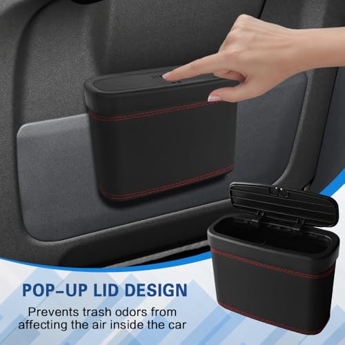 Car Trash Can with Lid, Car Trash Bin, Leakproof Vehicle Garbage Can with 30PCS Garbage Bags, Waterproof Auto Hanging Dustbin Storage Bag Container Accessories Fit SUV Office Home (Black-1PCS) - color: Black-1PCS