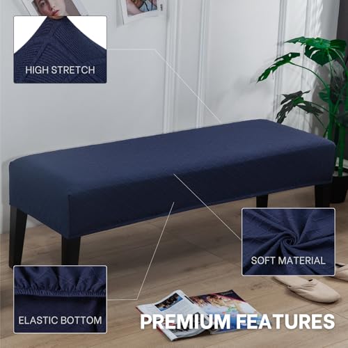 Dining Bench Cover, Stretch Washable Long Bench Seat Covers, Rectangle Dining Table Bench Slipover for Dining Room, Living Room, Kitchen(Midnight Blue)