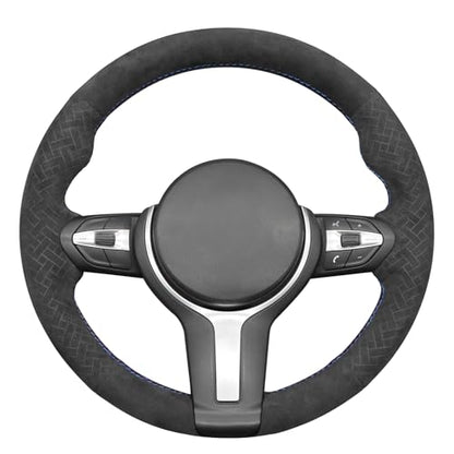 MEWANT Hand-Stitched Steering Wheel Cover for BMW (M Sport) F22 F23 F30 F34 F32 F33 F36 F10 F07 F12 F13 F06 F39 F25 F26 F15 F16, DIY Custom Fit Steering Wheel Wrap for BMW - color: 46:Woven suede + 3M thread