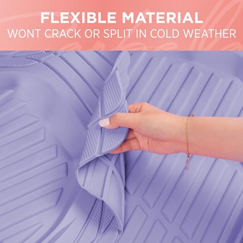 Lavender Purple Car Floor Mats - Universal Trim to Fit All Weather Purple Car Accessories - Girl Car Accessories for Women & Cute Car Mats for Women Lavender Girly Car Decor Truck & SUV