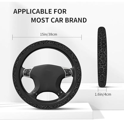 Leopard Steering Wheel Covers Non Slip Neoprene Steering Wheel Protector Cover Universal 15 Inch for Men Women (Black Green Grey) - color: leopad