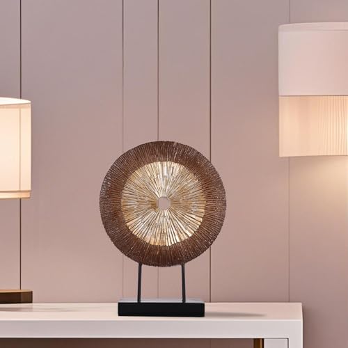 12" Tall Abstract Brown Gold Round Sculpture - Unique Wood Color Home Decoration for Above Cupboard Decor, Living Room Coffee Table, Console, Office, Entrance, Table Centerpieces (Brown Gold) - color: Brown Gold