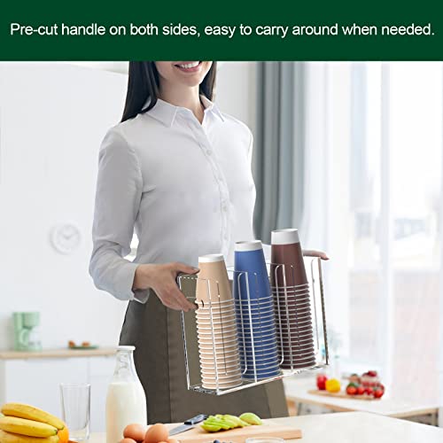 Disposable Coffee Cup Dispenser with Handles, Countertop or Wall Mount Hot/Cold Drink Cup and Lid Holder - Bathroom/Kitchen/Office Acrylic Cup Lid Storage Organizer (3 Compartments, Clear)