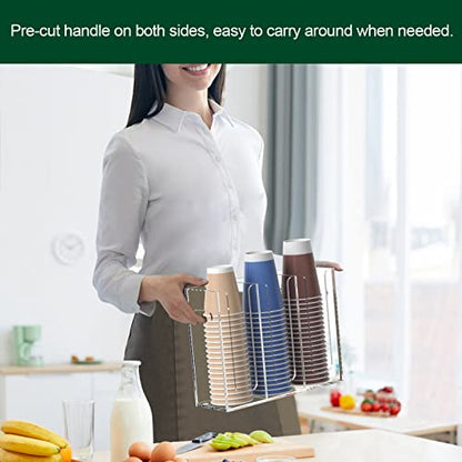 Disposable Coffee Cup Dispenser with Handles, Countertop or Wall Mount Hot/Cold Drink Cup and Lid Holder - Bathroom/Kitchen/Office Acrylic Cup Lid Storage Organizer (3 Compartments, Clear)